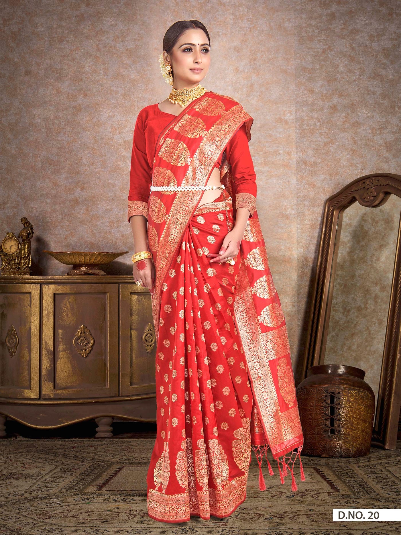 Scarlet Red Woven Banarasi Saree