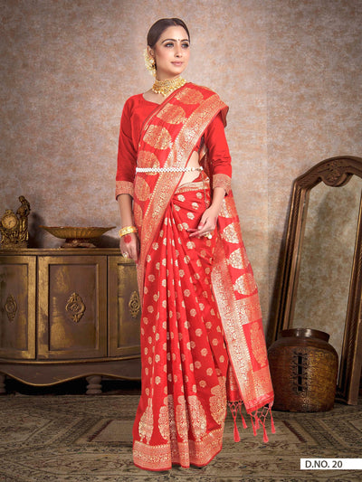 Scarlet Red Woven Banarasi Saree