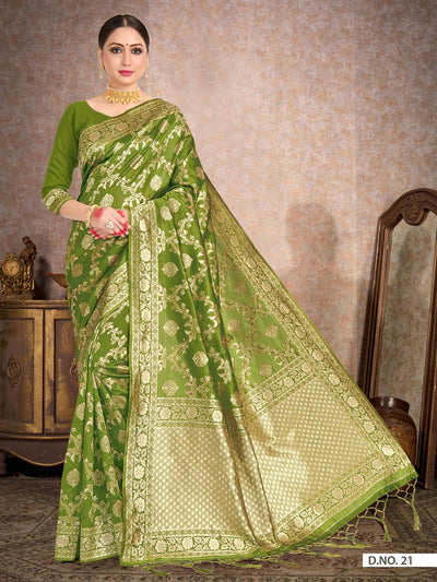 Pear Green Woven Banarasi Saree