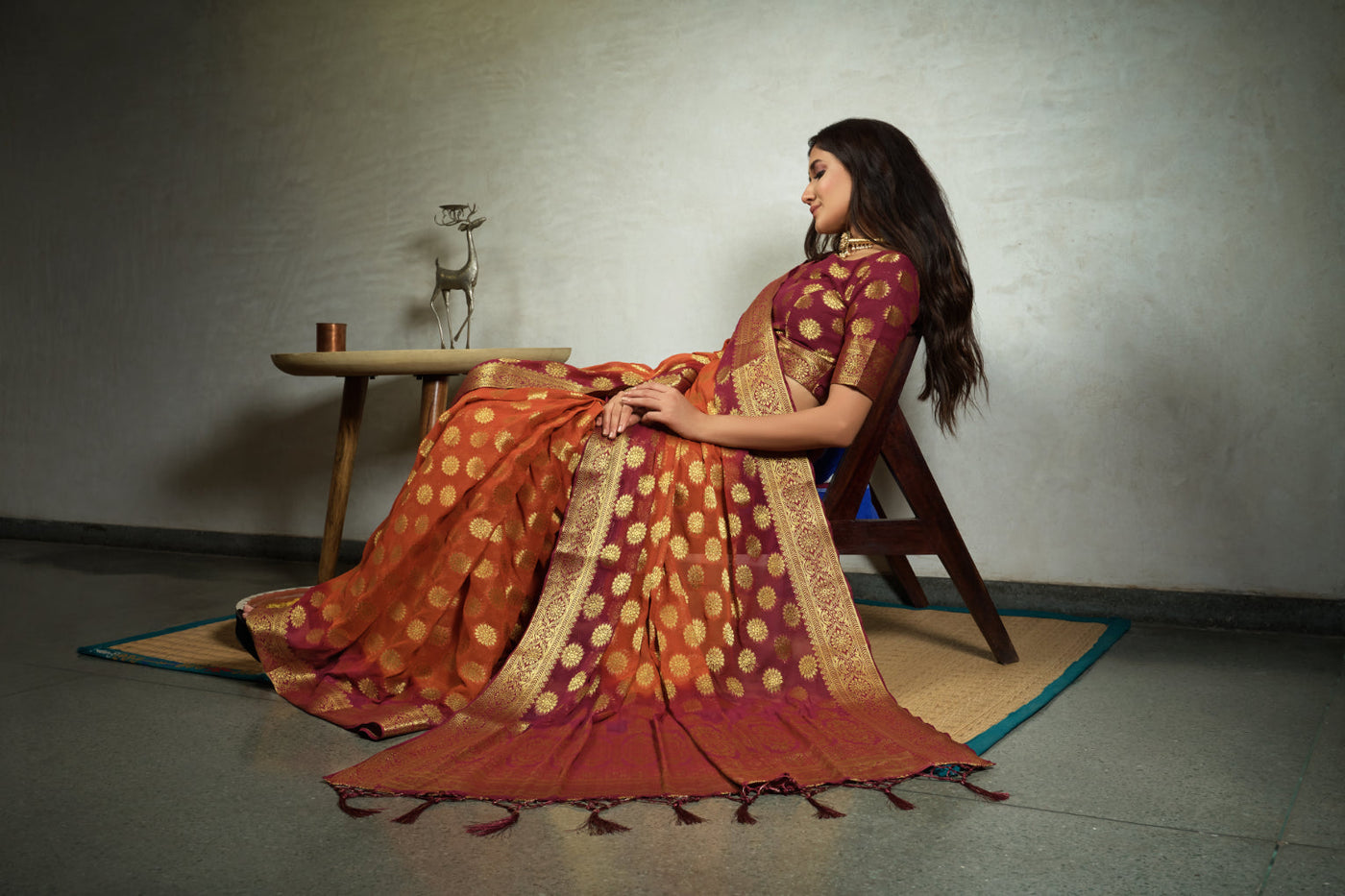 Marmalade Orange Golden Zari Banarasi Chiffon Saree