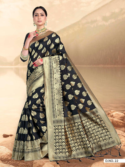 Black Woven Banarasi Saree - House of Vardha