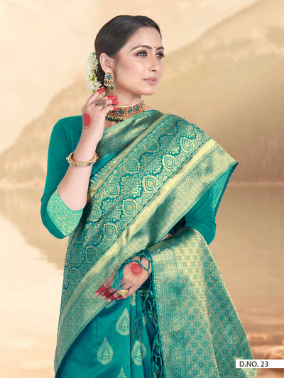 Turkish Blue Woven Banarasi Saree