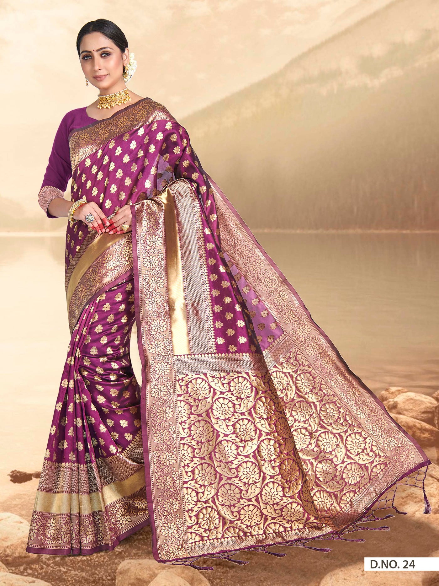 Mulberry Purple Woven Banarasi Saree