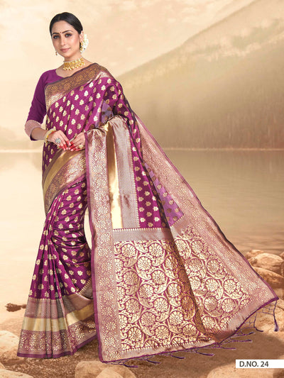 Mulberry Purple Woven Banarasi Saree