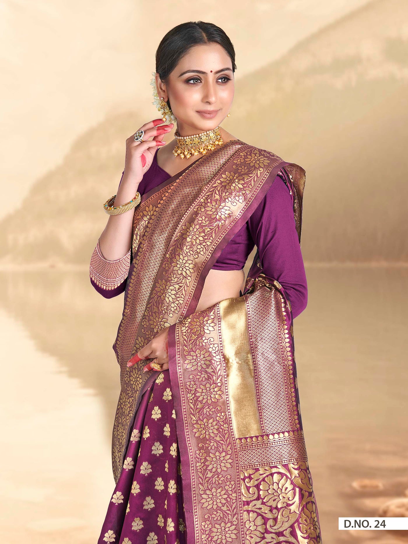 Mulberry Purple Woven Banarasi Saree