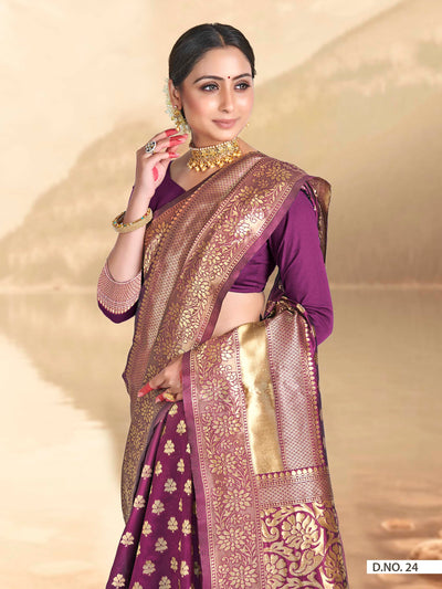 Mulberry Purple Woven Banarasi Saree