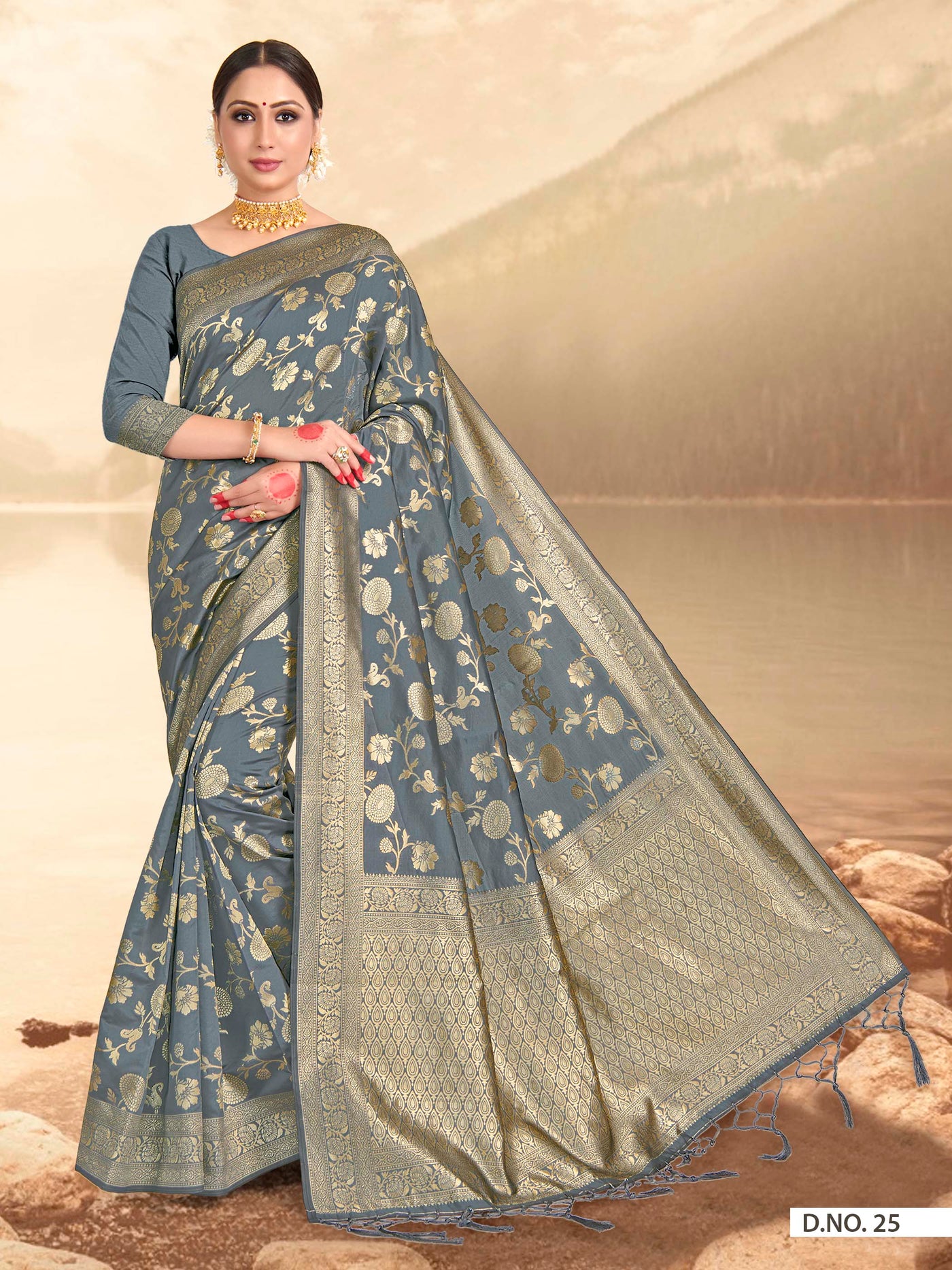 Steel Grey Woven Banarasi Saree