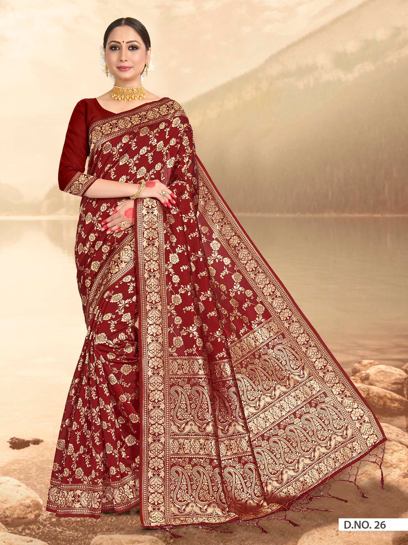 Maroon Red Woven Banarasi Saree