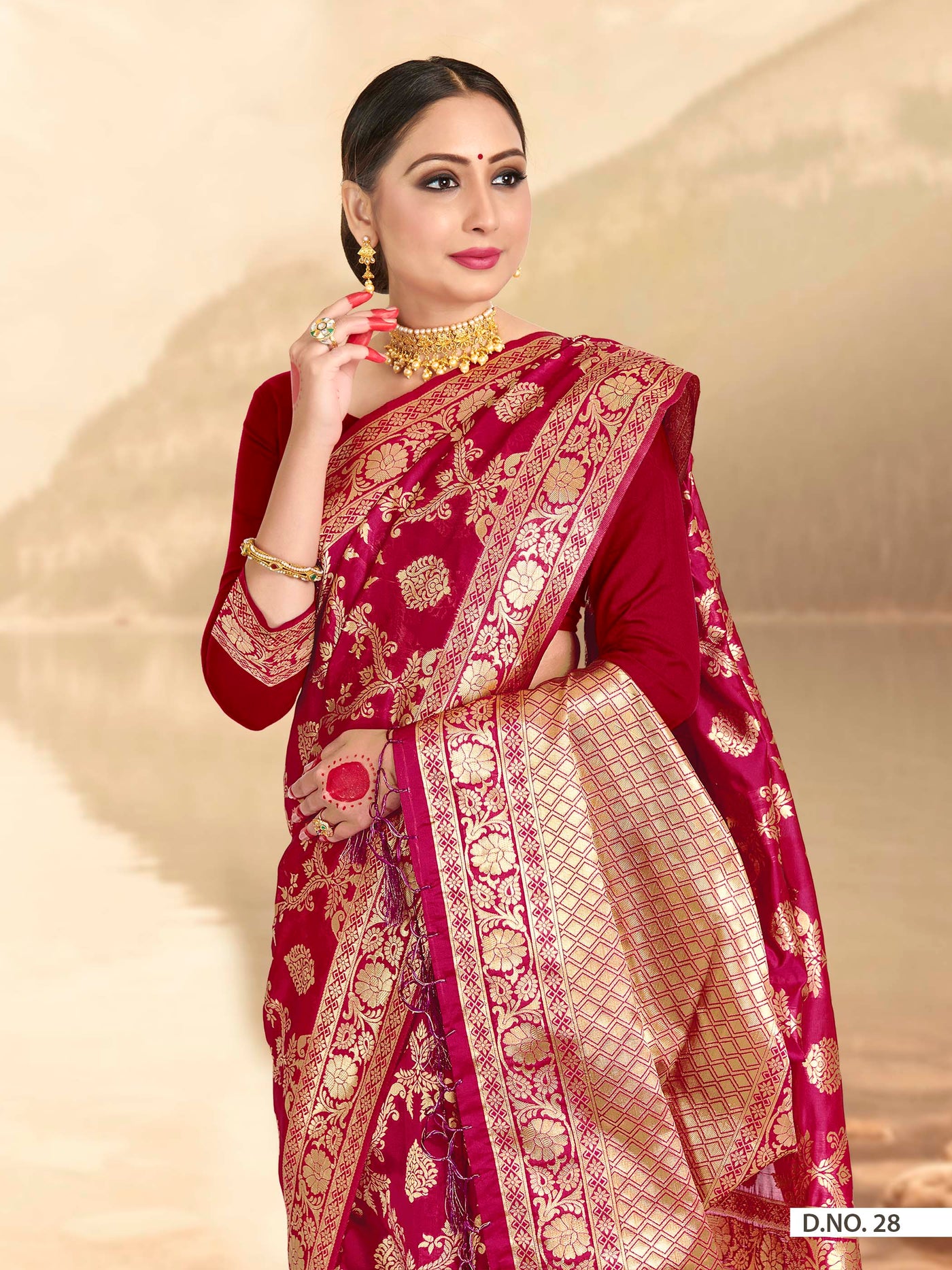 Ruby Pink Woven Banarasi Saree