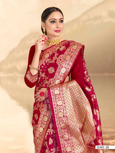 Ruby Pink Woven Banarasi Saree