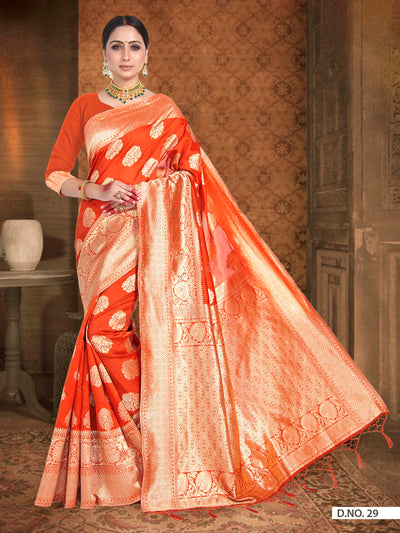 Fire Orange Woven Banarasi Saree