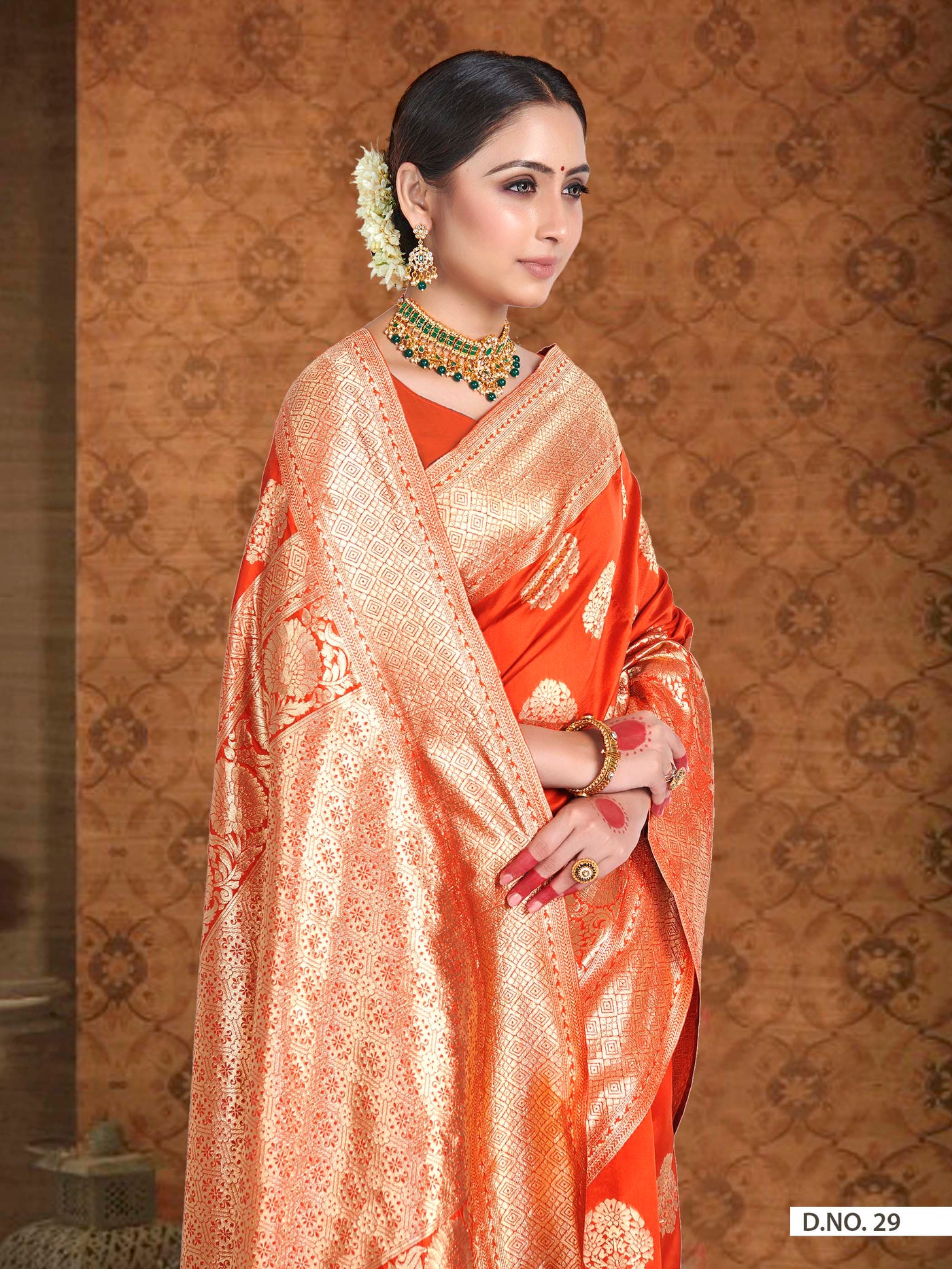Fire Orange Woven Banarasi Saree