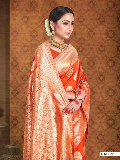 Fire Orange Woven Banarasi Saree
