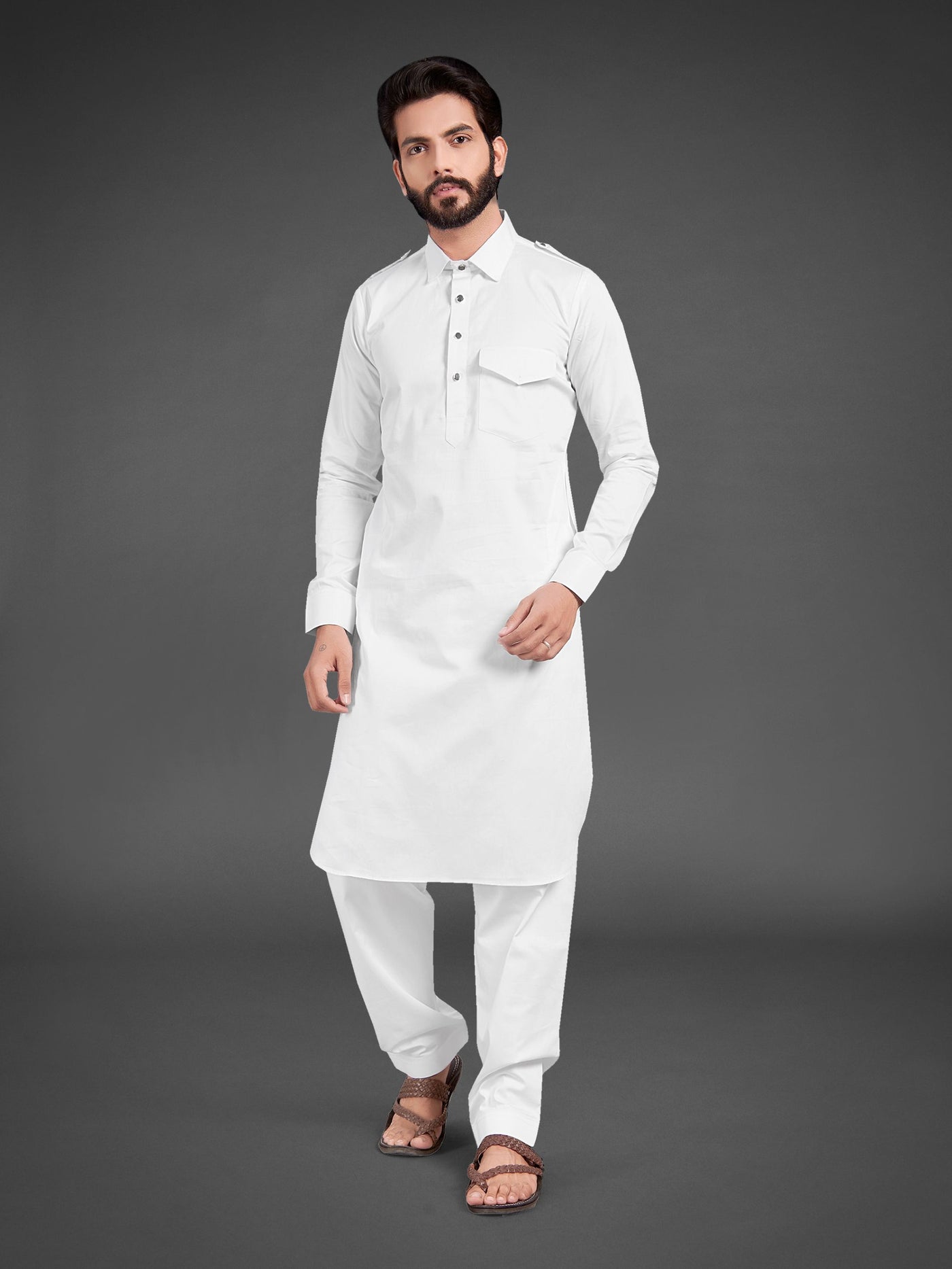 White Pathan Suit Kurta Set