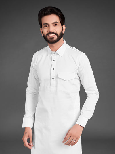 White Pathan Suit Kurta Set