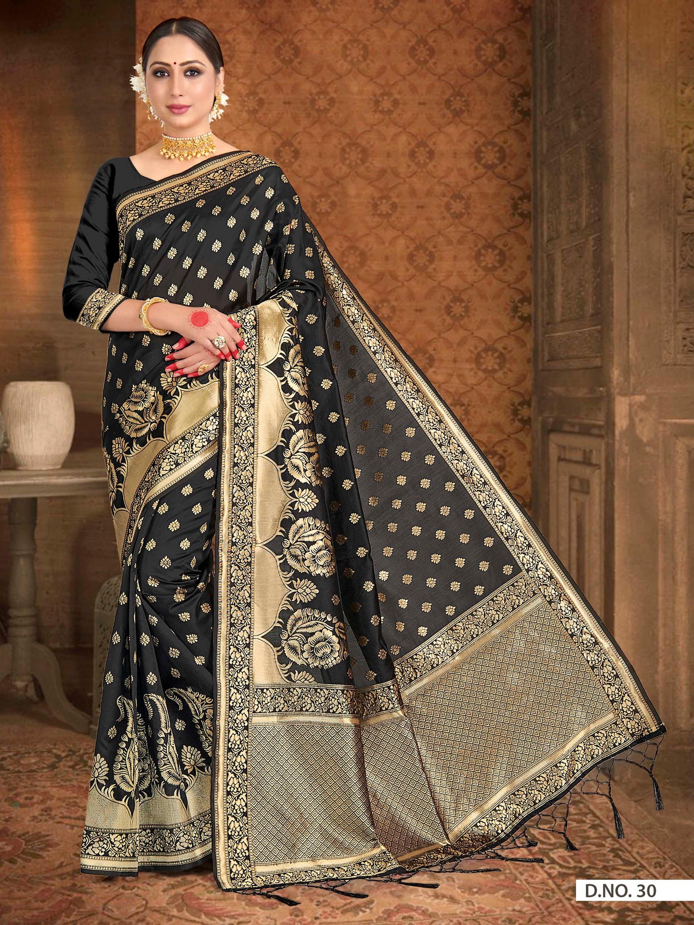 Black Woven Banarasi Saree - House of Vardha
