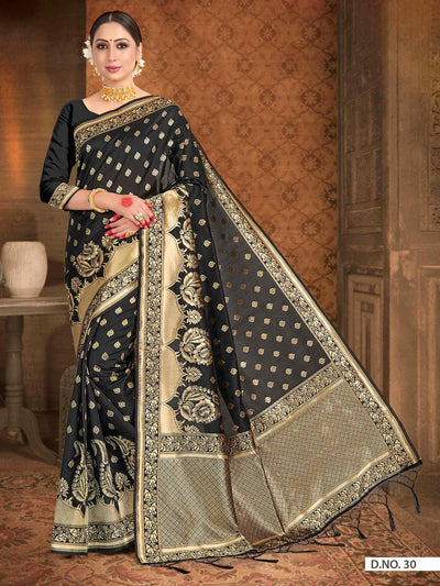 Black Woven Banarasi Saree - House of Vardha