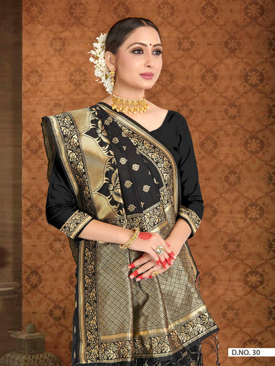 Black Woven Banarasi Saree - House of Vardha