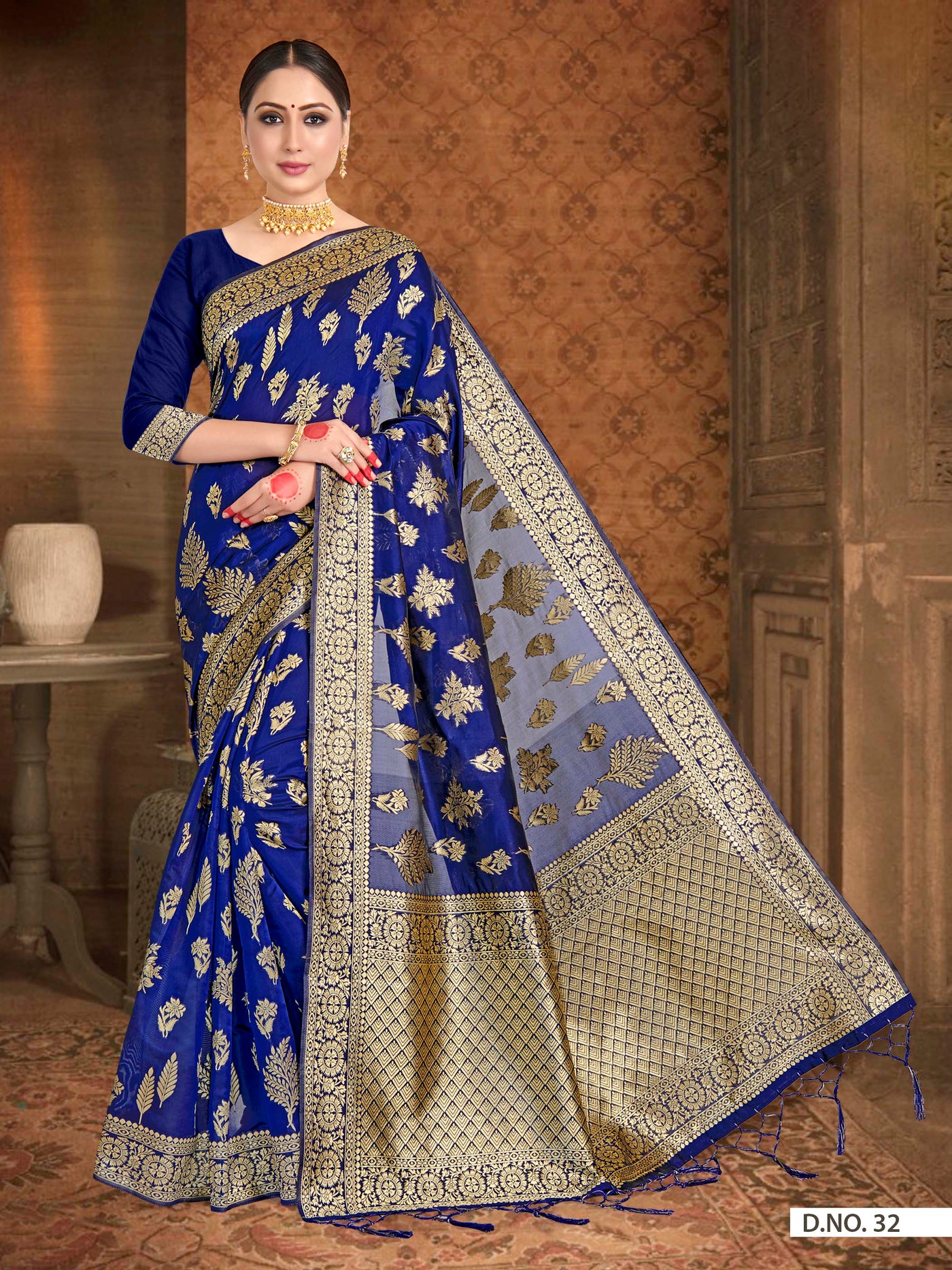 Navy Blue Woven Banarasi Saree