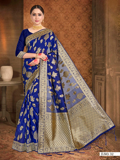 Navy Blue Woven Banarasi Saree