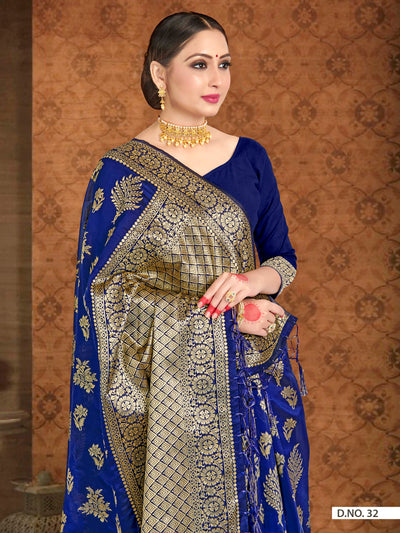 Navy Blue Woven Banarasi Saree