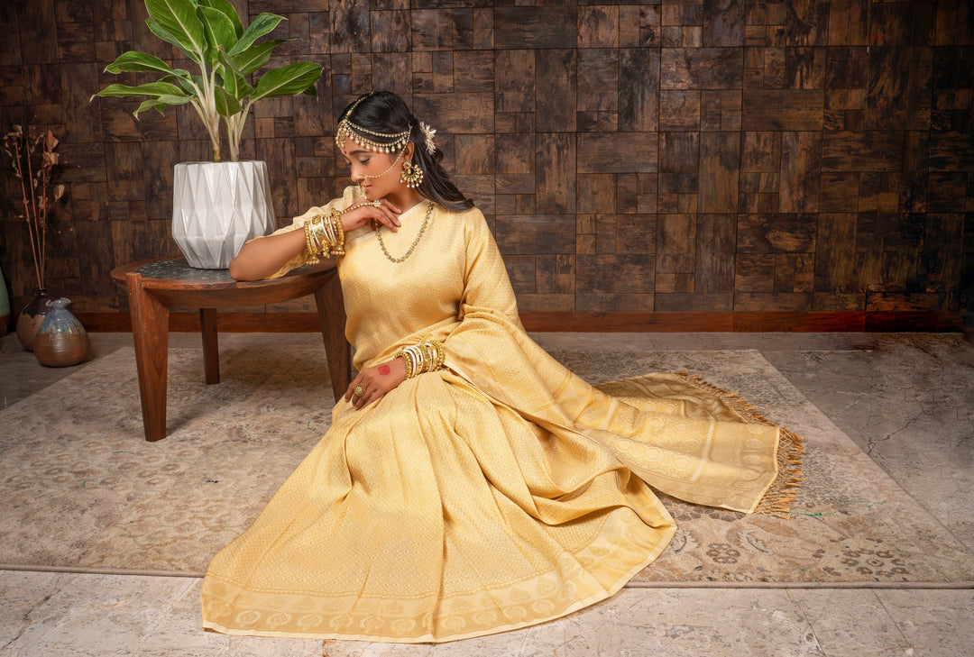 Gardenia Cream Golden Zari Kanjivaram Silk Saree