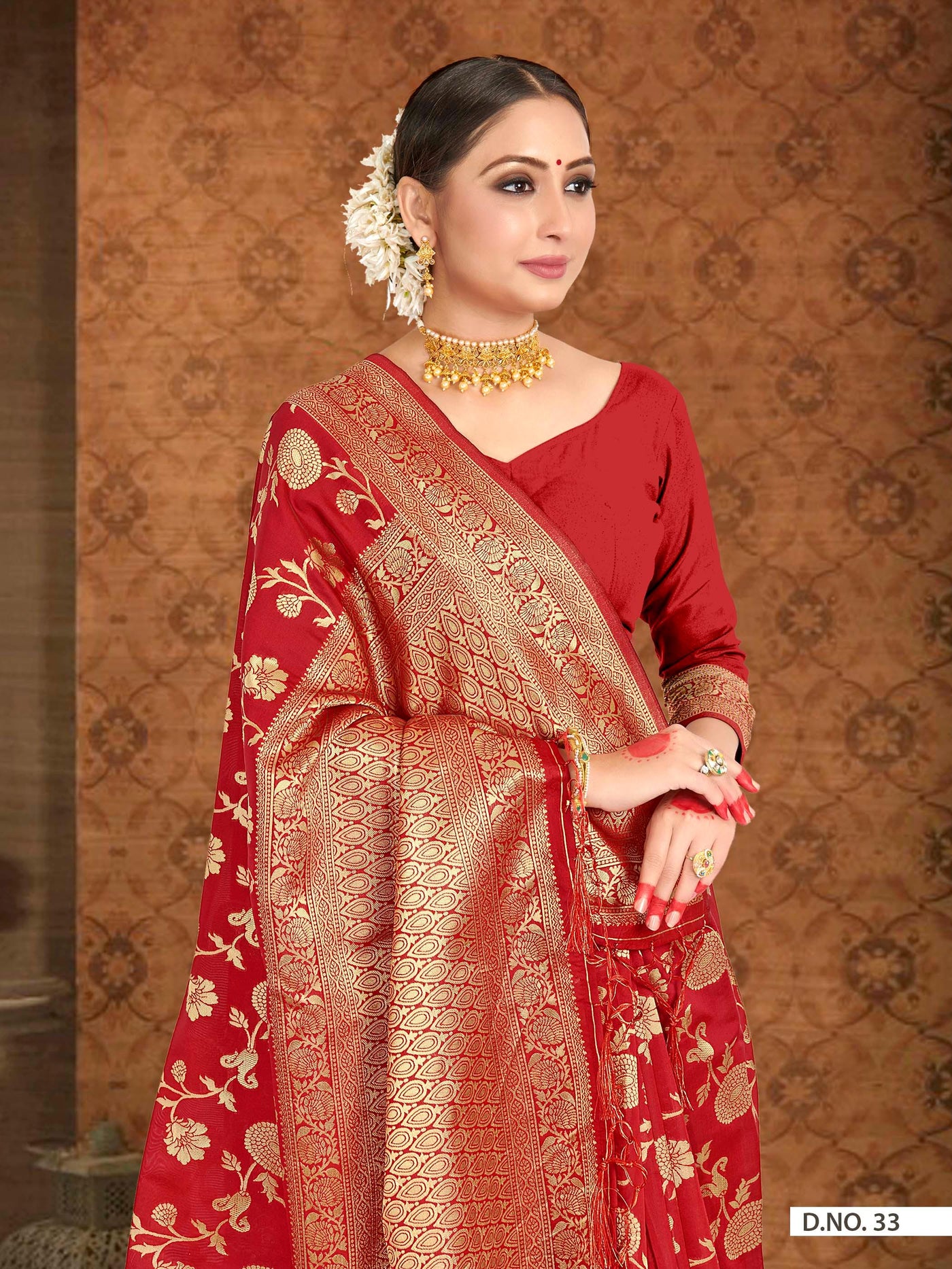 Crimson Red Woven Banarasi Saree - House of Vardha