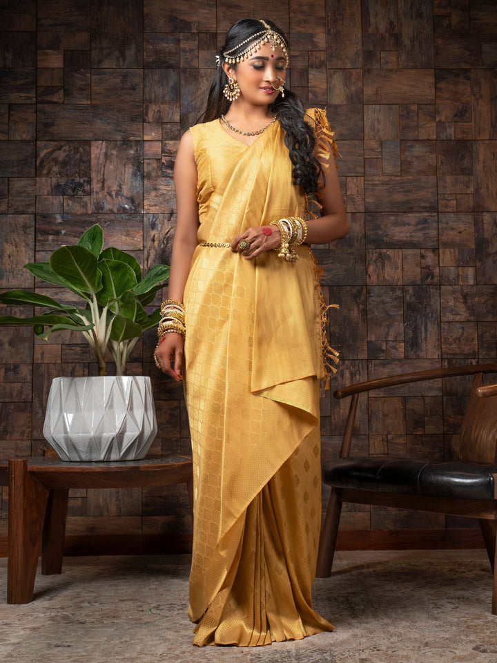 Tuscan Yellow Golden Zari Kanjeevaram Silk Saree