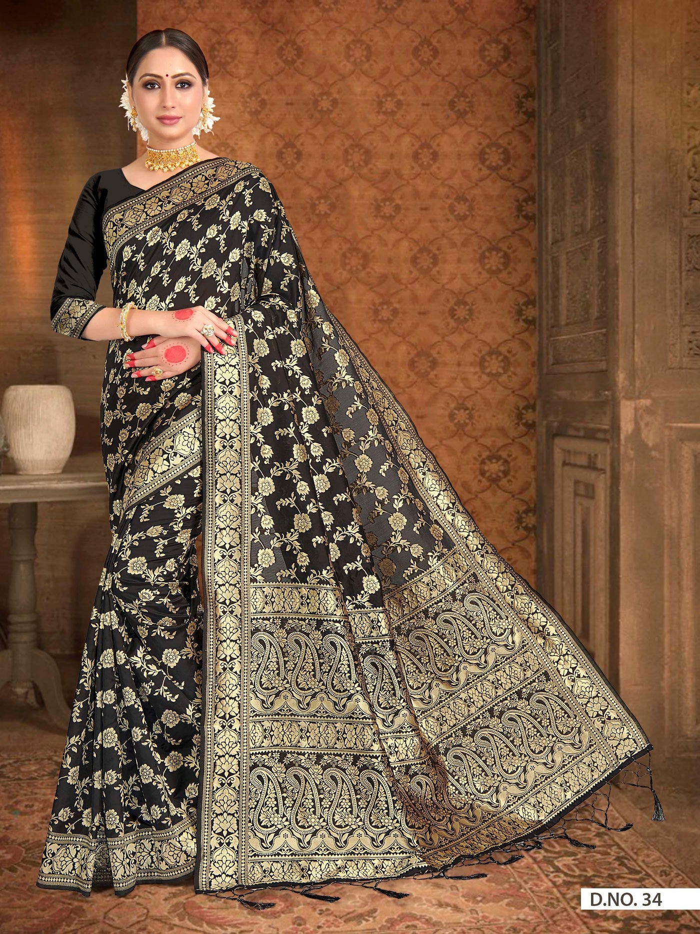 Black Woven Banarasi Saree - House of Vardha