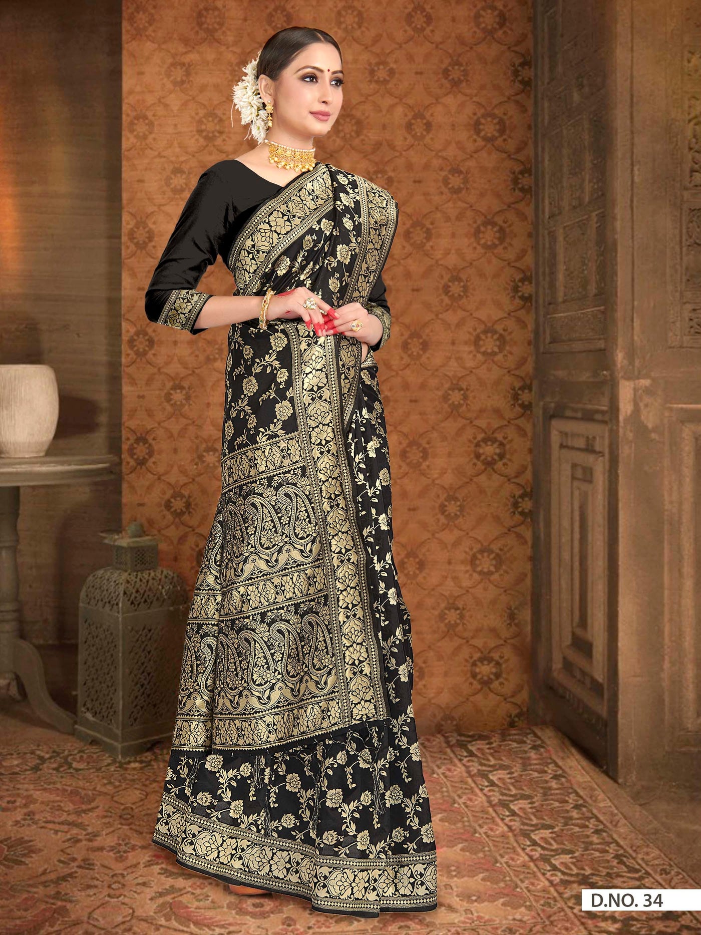Black Woven Banarasi Saree - House of Vardha