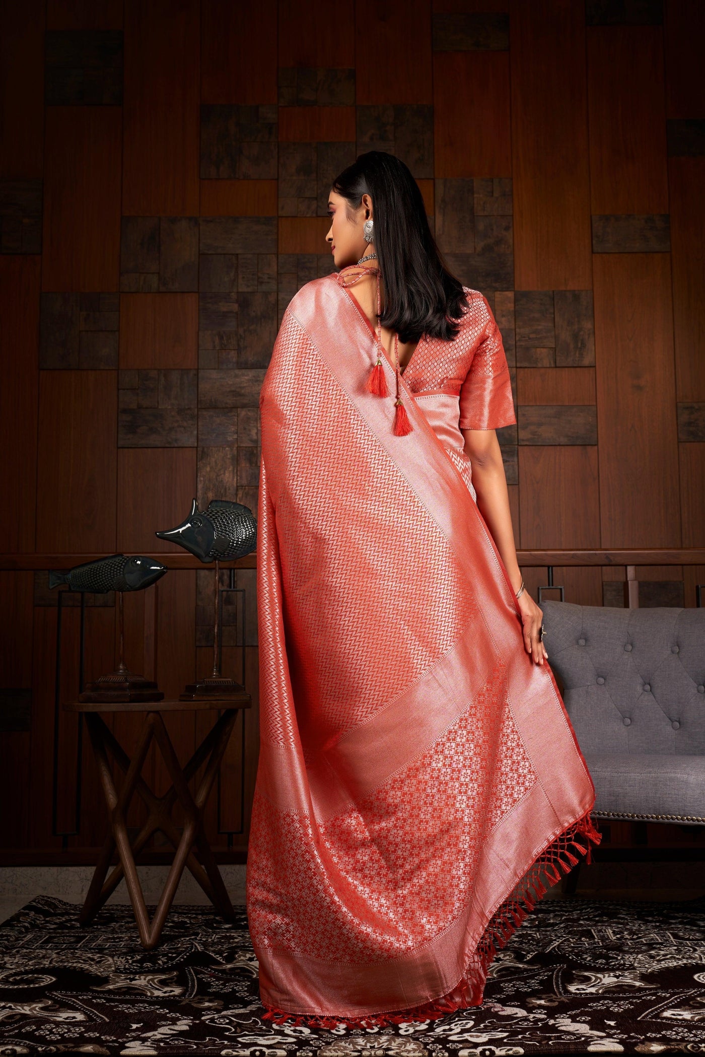 Crimson Red Silver Zari Kanjeevaram Silk Saree - House of Vardha