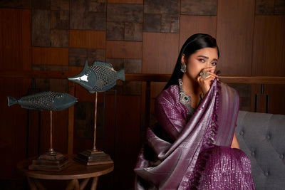 Plum Purple Silver Zari Kanjeevaram Silk Saree