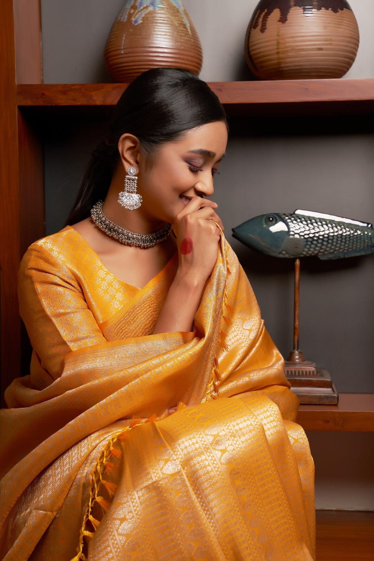 Yellow Saree With Jewellery Oxidised Jewellery With Saree Saree