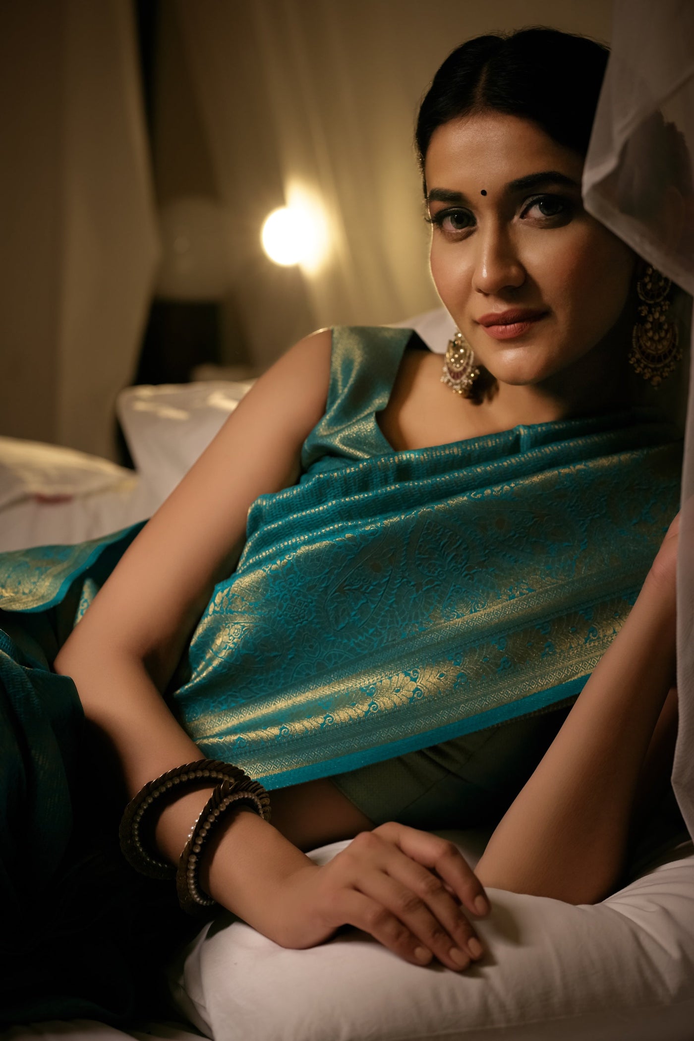 Tiffany Blue Golden Zari Kanjeevaram Silk Saree