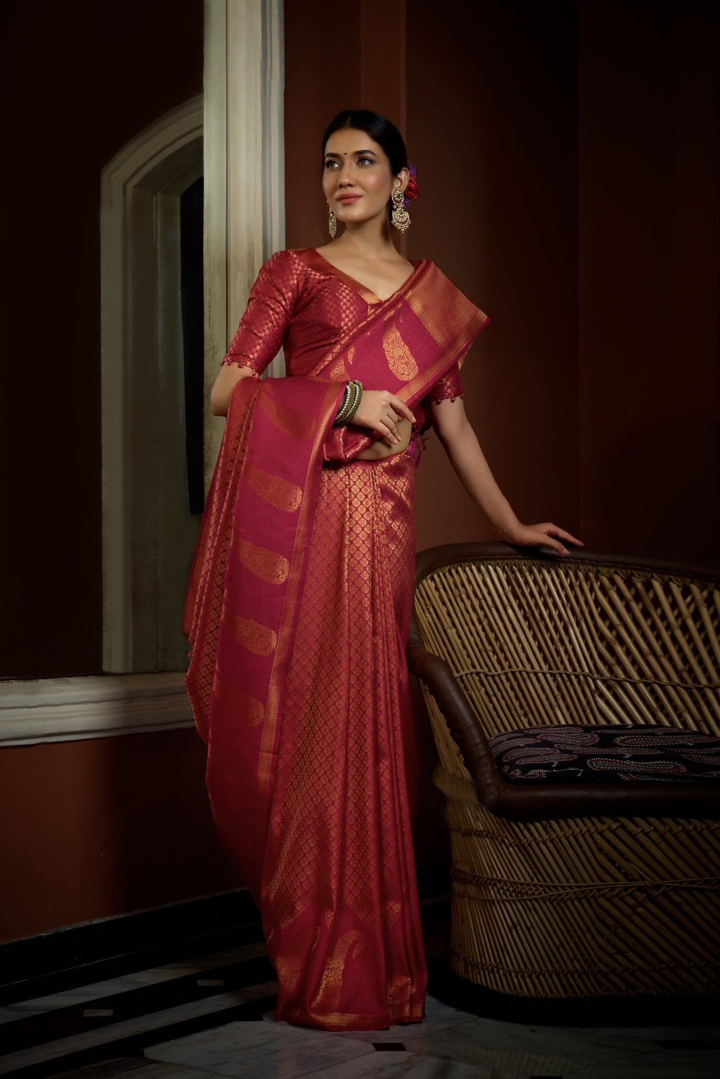 Fuchsia Pink Golden Zari Kanjeevaram Silk Saree