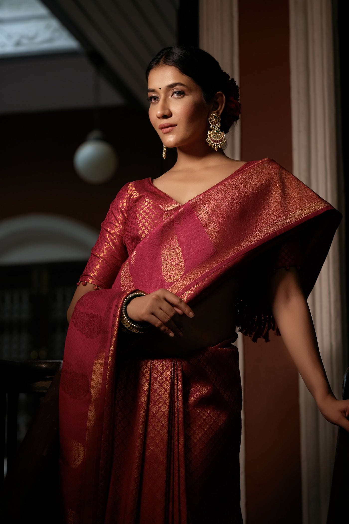 Fuchsia Pink Golden Zari Kanjeevaram Silk Saree