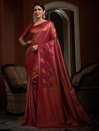 Fuchsia Pink Golden Zari Kanjeevaram Silk Saree