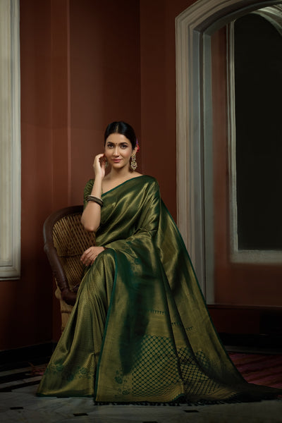 Myrtle Green Golden Zari Kanjeevaram Silk Saree