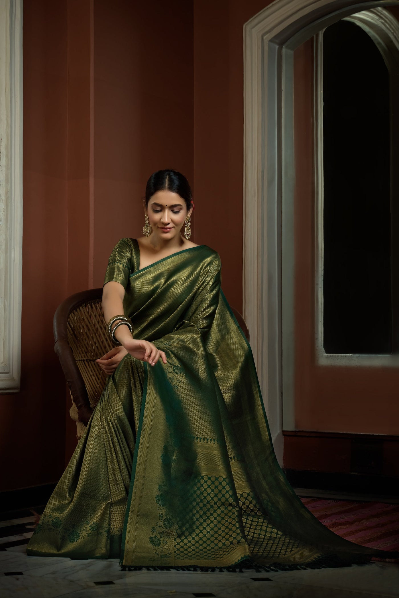Myrtle Green Golden Zari Kanjeevaram Silk Saree