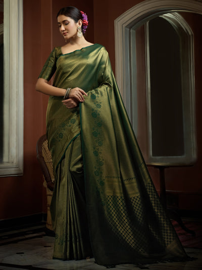 Myrtle Green Golden Zari Kanjeevaram Silk Saree