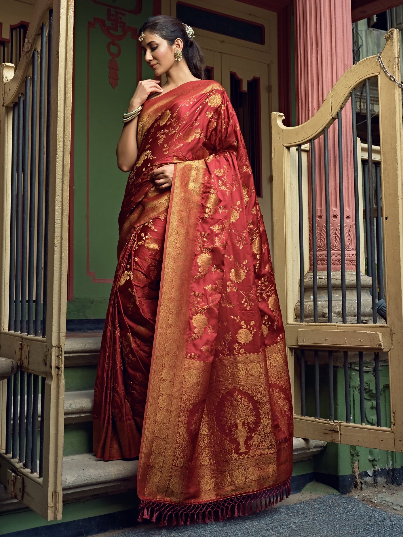 Ruby red saree  Deval The Multi Designer Store