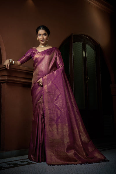 Tyrian Purple Golden Zari Kanjeevaram Silk Saree