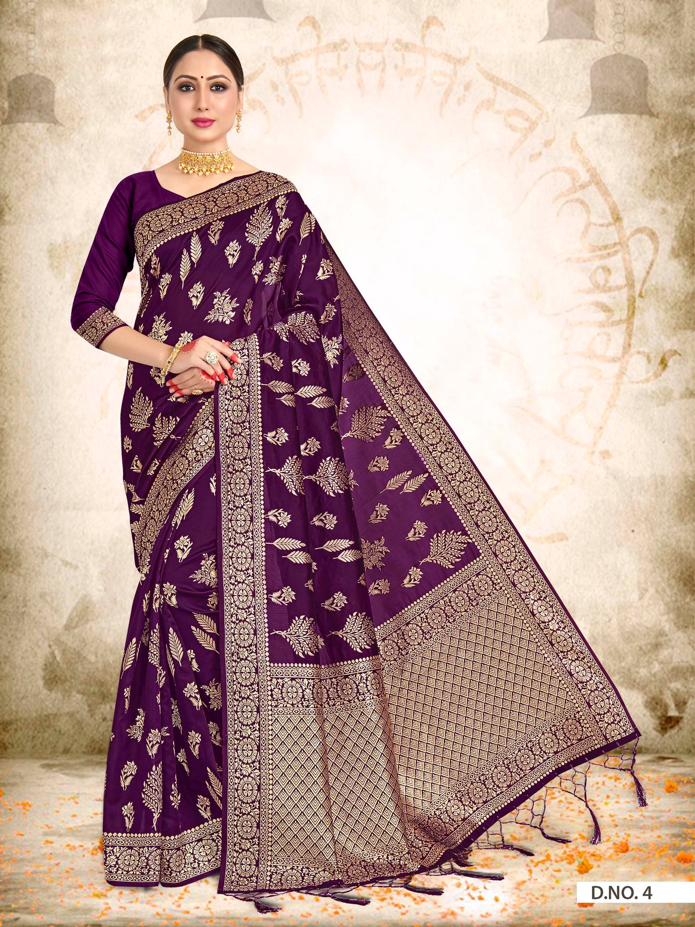 Wine Purple Woven Banarasi Saree