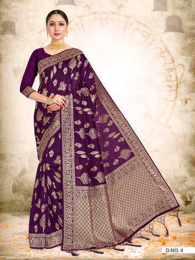 Wine Purple Woven Banarasi Saree