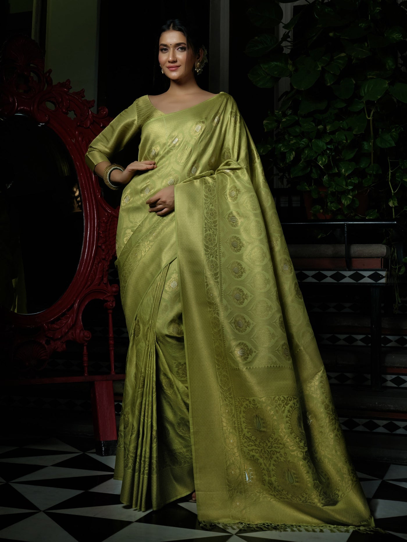 Jade Green Copper-Silver Zari Kanjeevaram Silk Saree