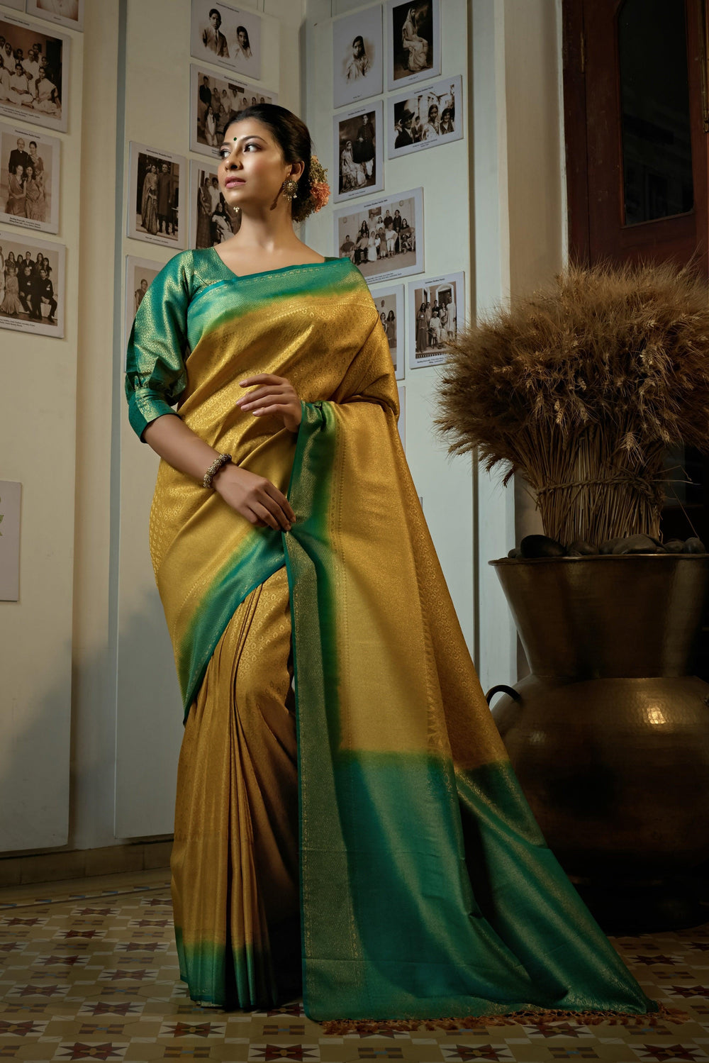 Canary Yellow Golden Zari Kanjeevaram Silk Saree - House of Vardha