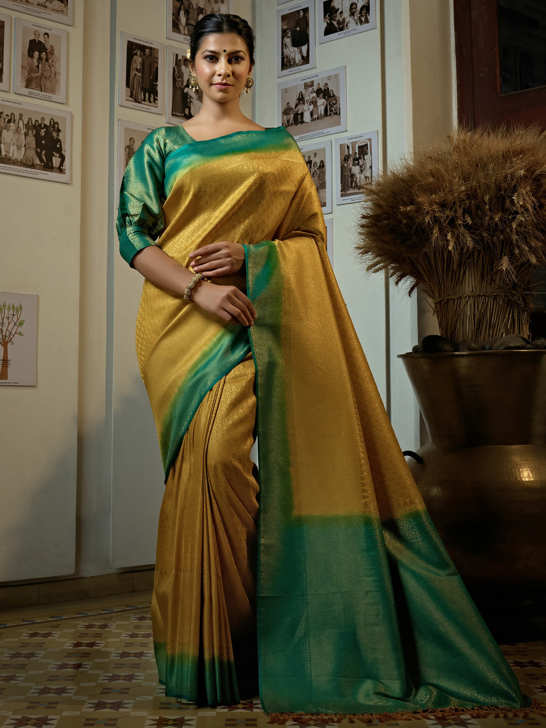 Canary Yellow Golden Zari Kanjeevaram Silk Saree - House of Vardha
