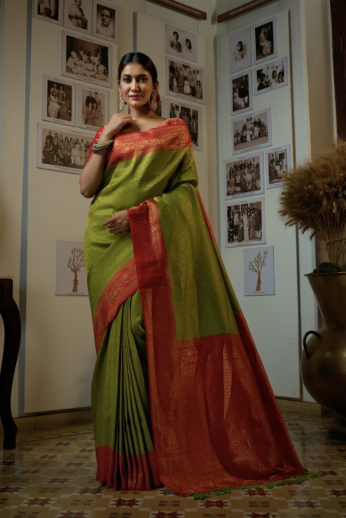 Shamrock Royal Green Golden Zari Kanjeevaram Silk Saree | House of Vardha