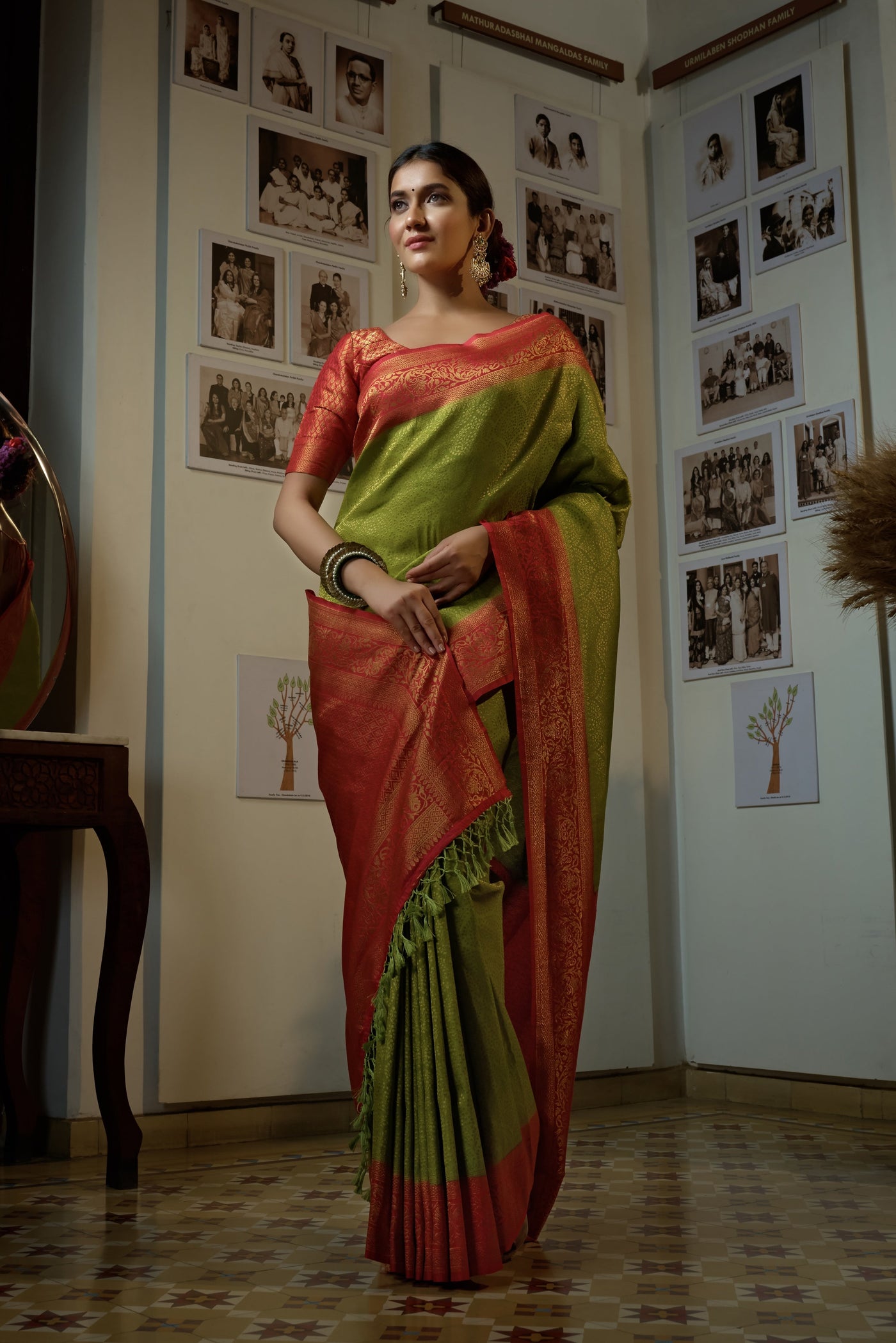 Shamrock Royal Green Golden Zari Kanjeevaram Silk Saree | House of Vardha