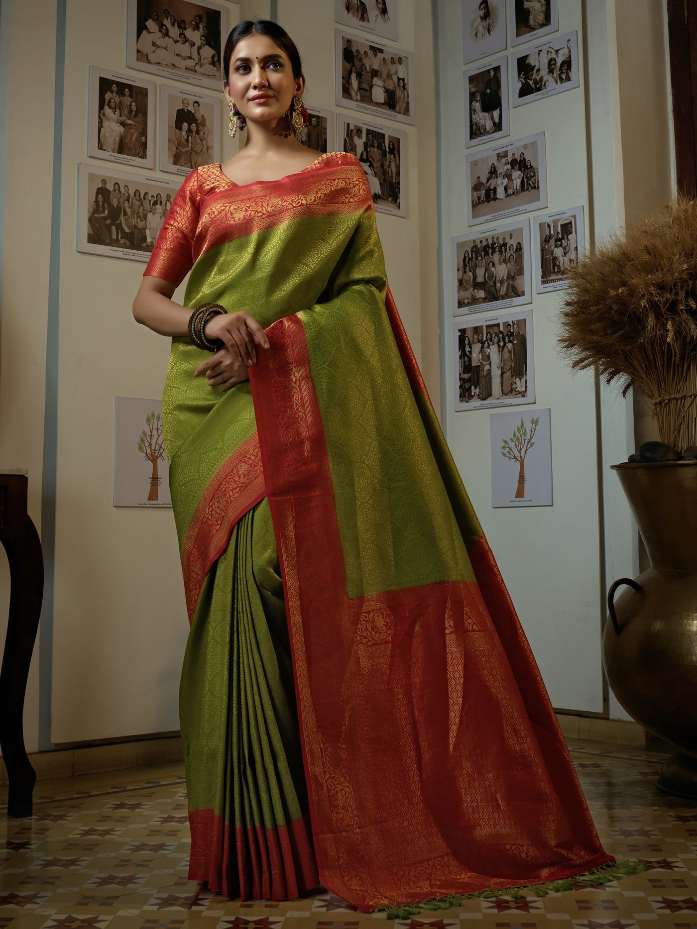 Shamrock Royal Green Golden Zari Kanjeevaram Silk Saree | House of Vardha